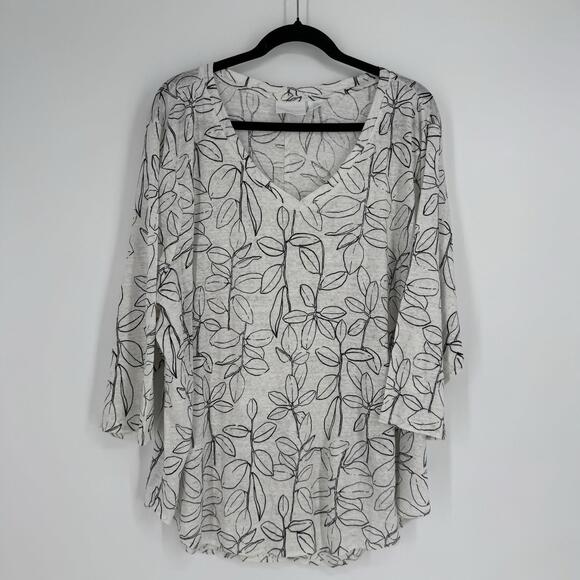 Cynthia Rowley top 3x white black leaf print linen oversized minimalist blouse - Picture 1 of 4